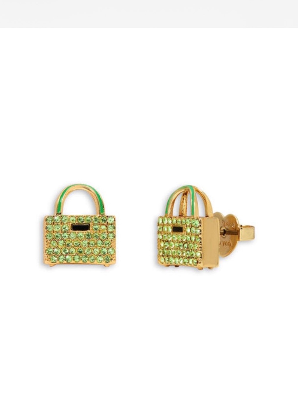 kate spade Gold-Tone Mini Handbag Stud Earrings with Green Crystals